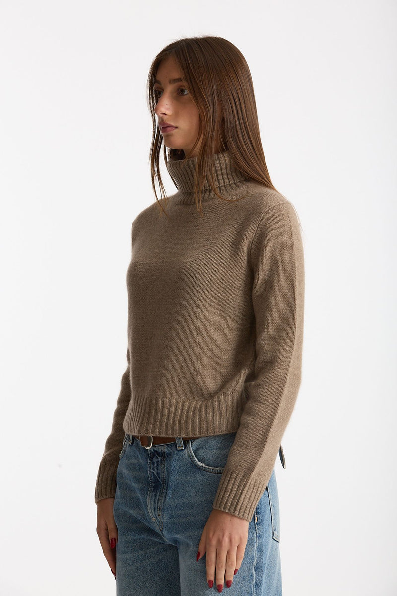 Maglia dolcevita in cashmere a due fili tortora chiaro donna Be you - 1
