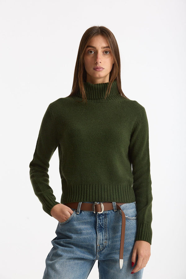 Maglia dolcevita in cashmere a due fili verde donna Be you