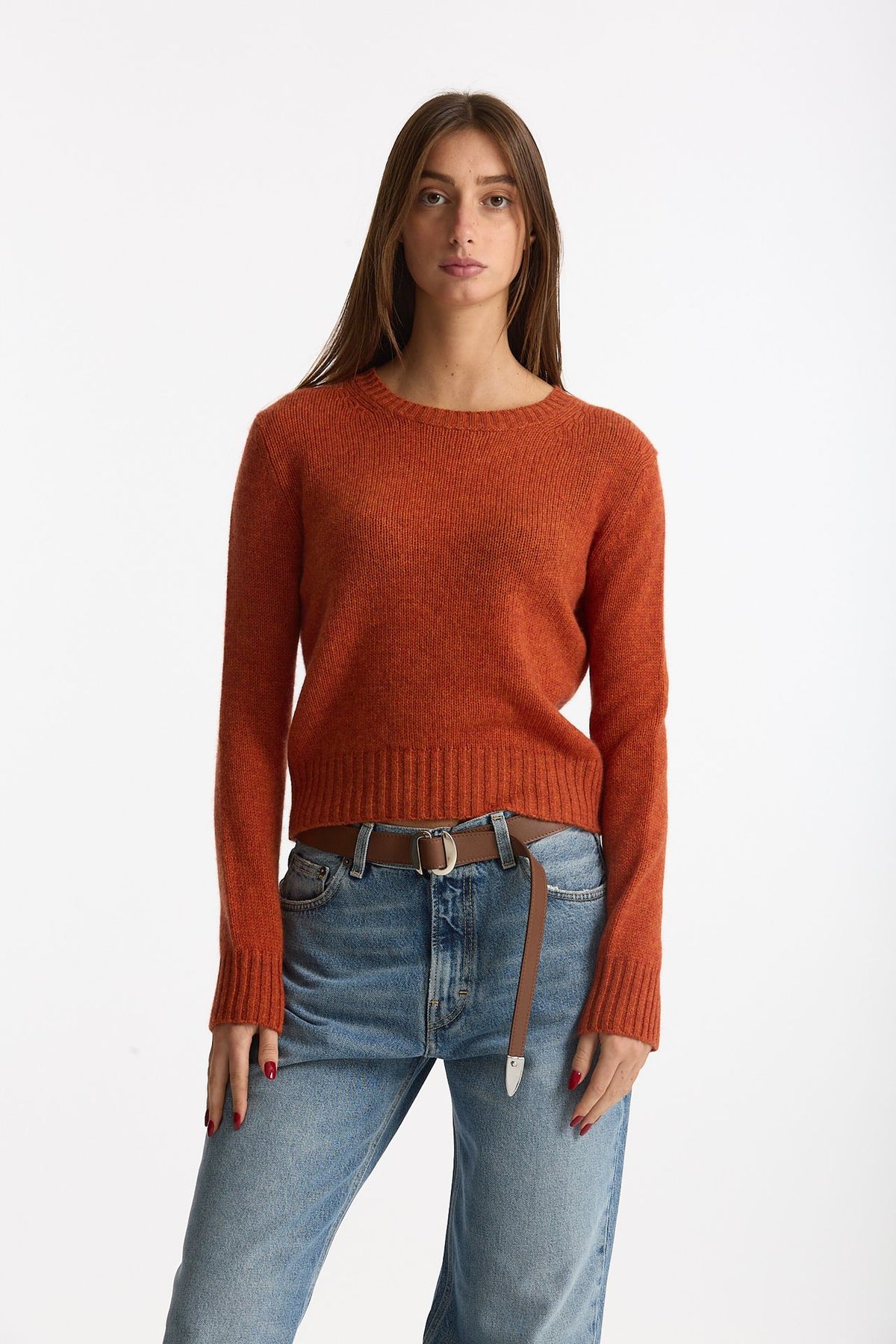 Maglia girocollo in cashmere a due fili arancio donna Be you - 3