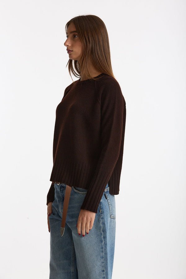 Maglia girocollo in cashmere a due fili marrone donna Be you