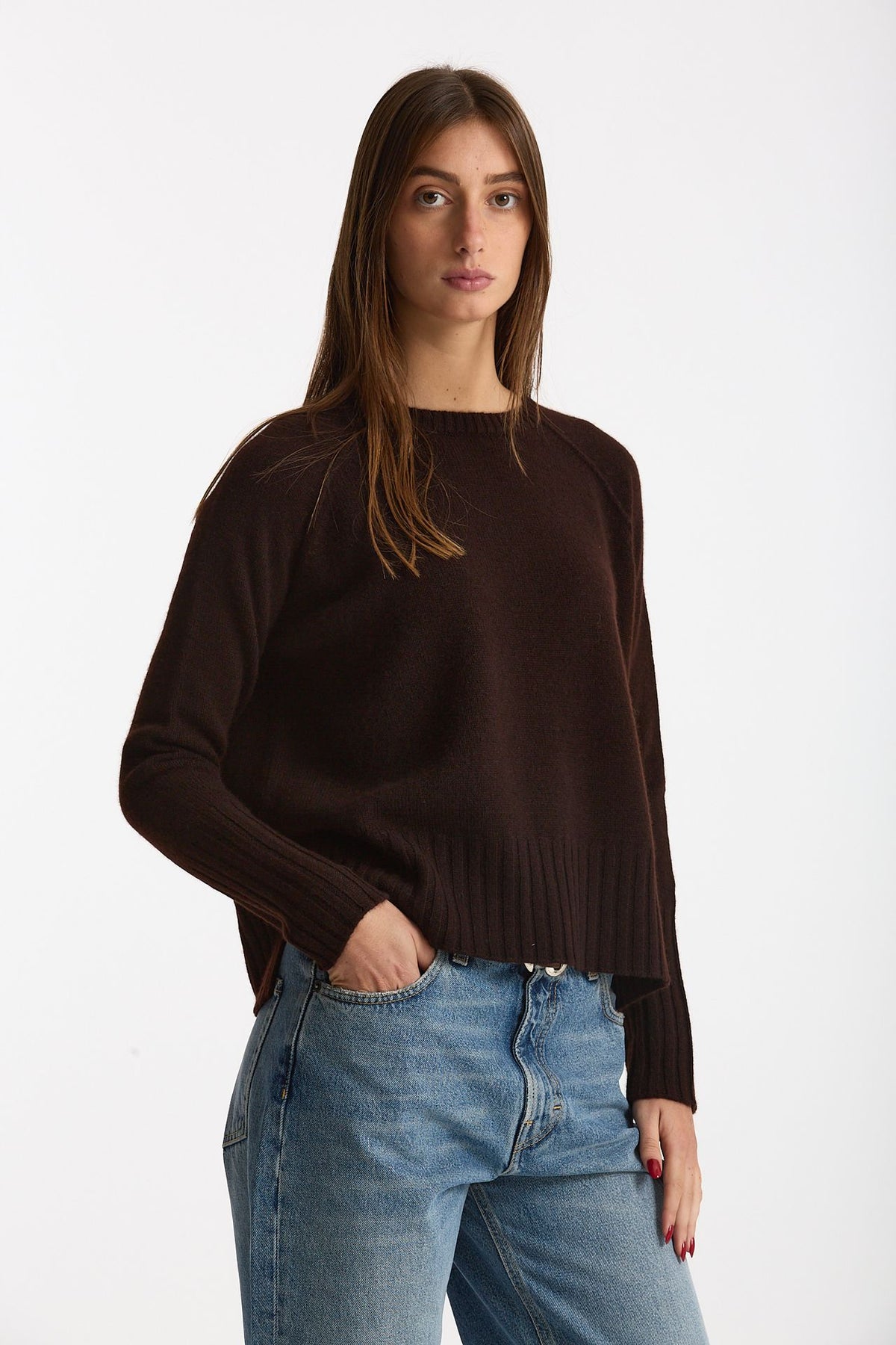 Maglia girocollo in cashmere a due fili marrone donna Be you - 4