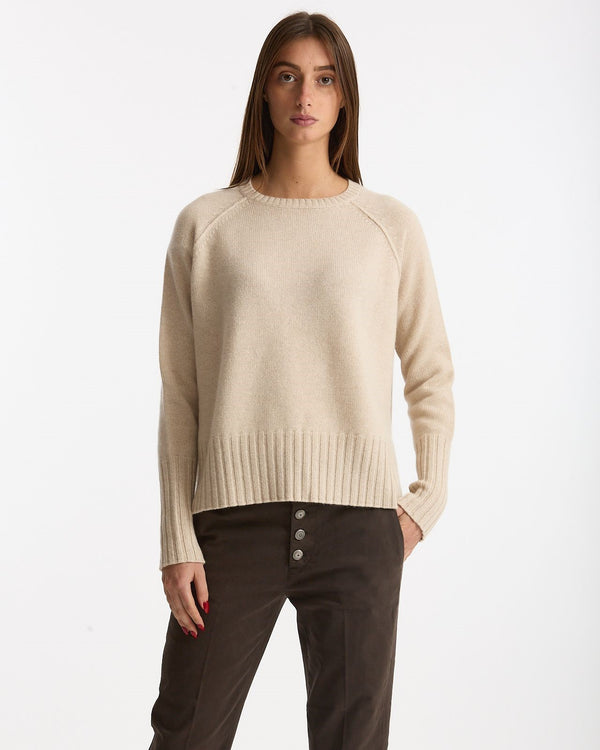 Maglia girocollo in cashmere a due fili beige donna Be you