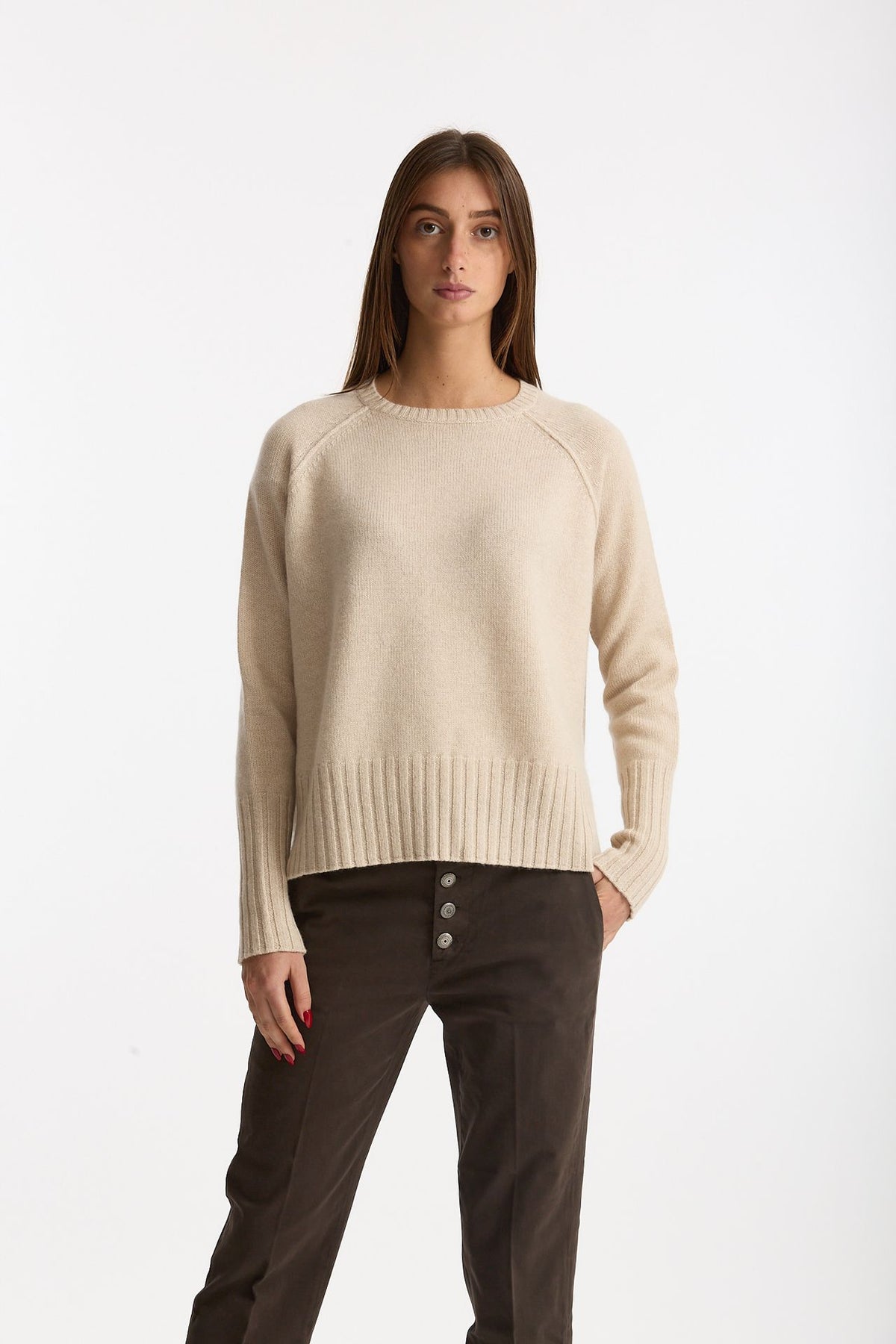 Maglia girocollo in cashmere a due fili beige donna Be you - 2