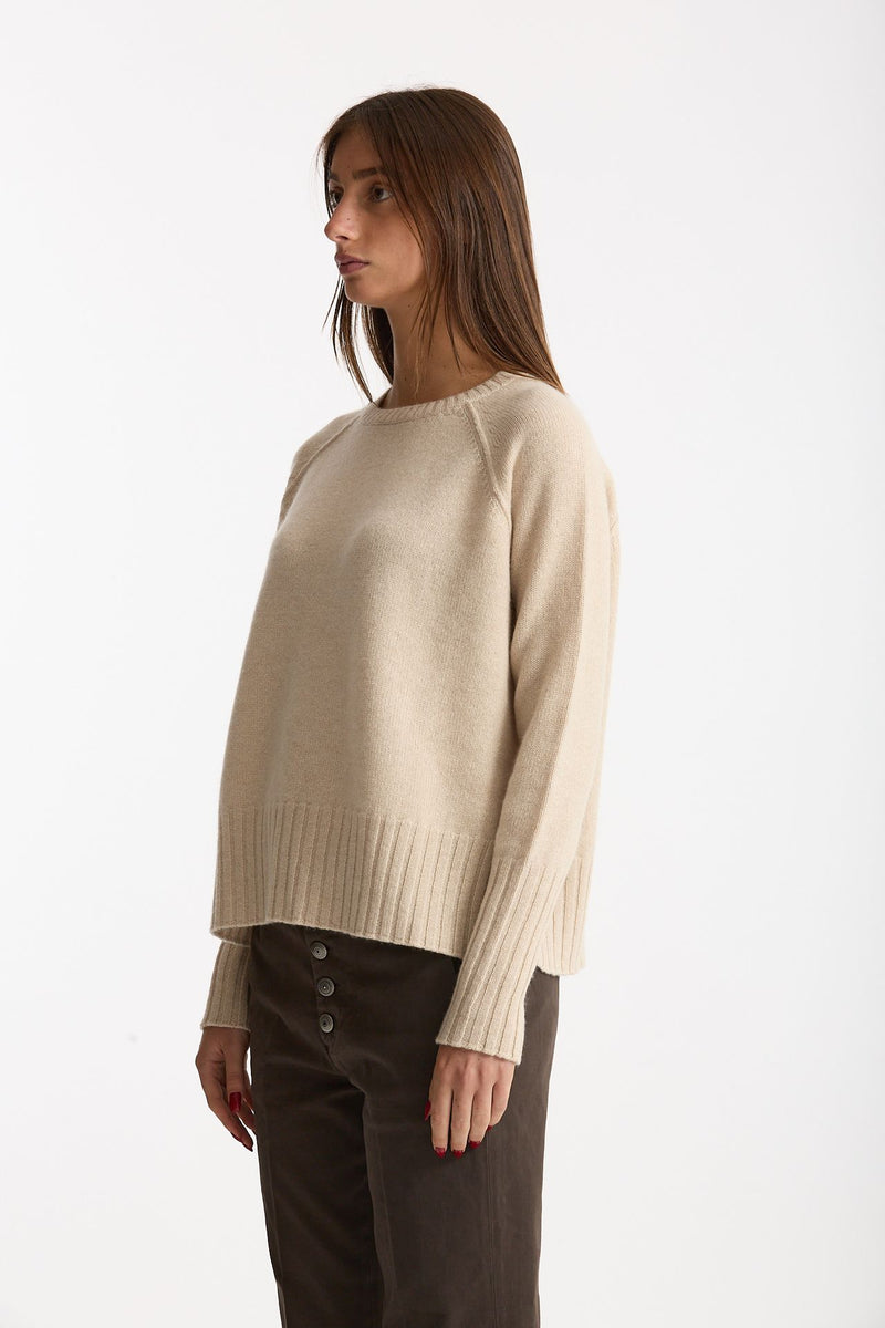 Maglia girocollo in cashmere a due fili beige donna Be you - 3