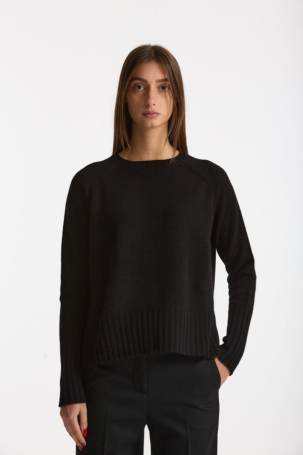 Maglia girocollo in cashmere a due fili nero donna Be you