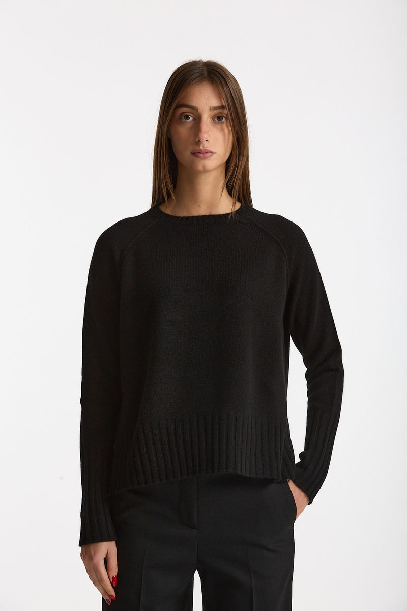 Maglia girocollo in cashmere a due fili nero donna Be you - 2