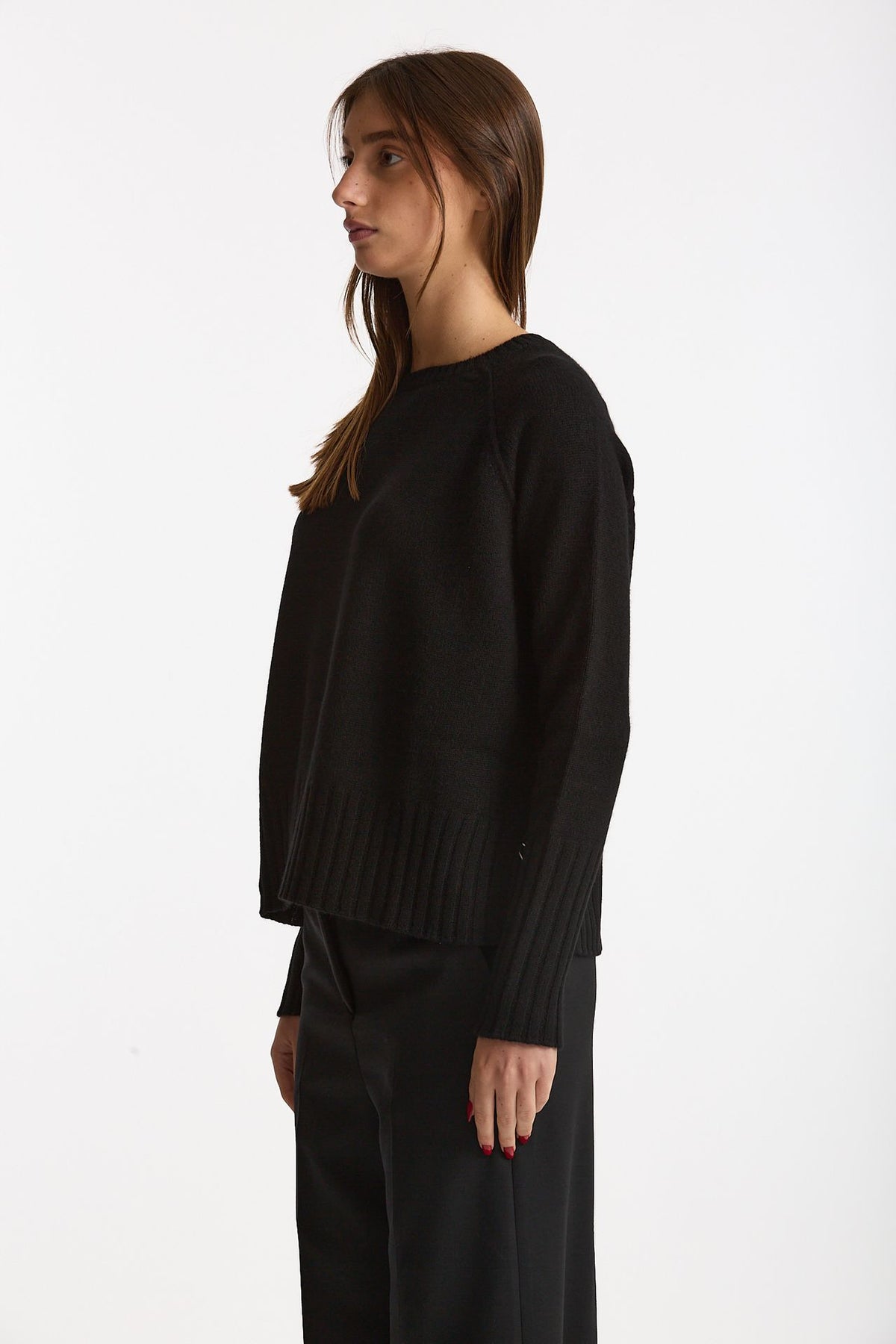 Maglia girocollo in cashmere a due fili nero donna Be you - 1