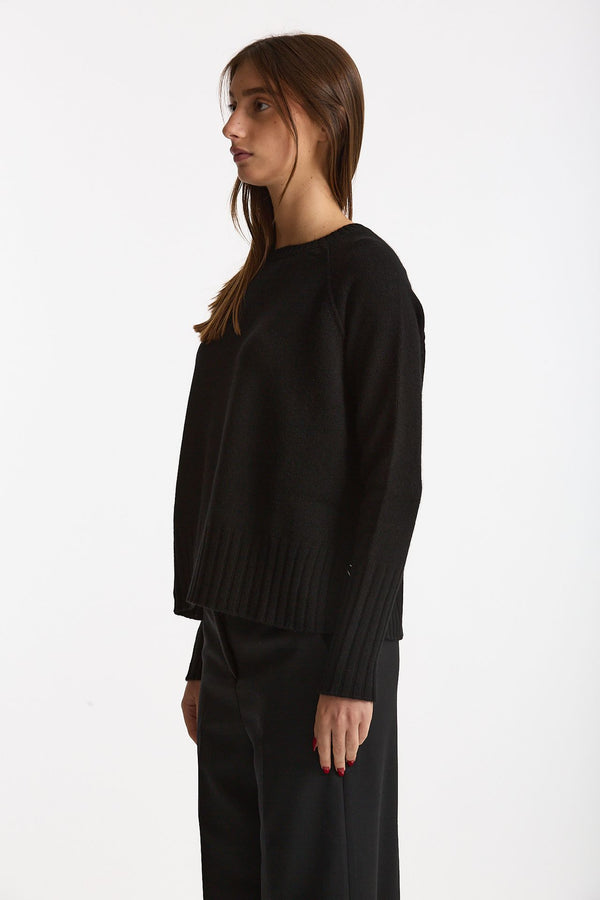Maglia girocollo in cashmere a due fili nero donna Be you