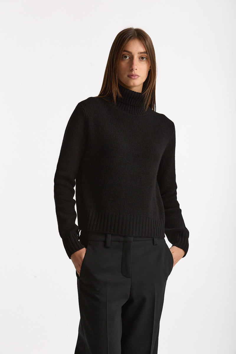 Maglia dolcevita in cashmere a due fili nero donna Be you - 1