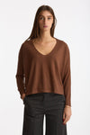 Maglia scollo a v in cashmere e seta tabacco donna Be you - 2