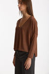 Maglia scollo a v in cashmere e seta tabacco donna Be you - 3