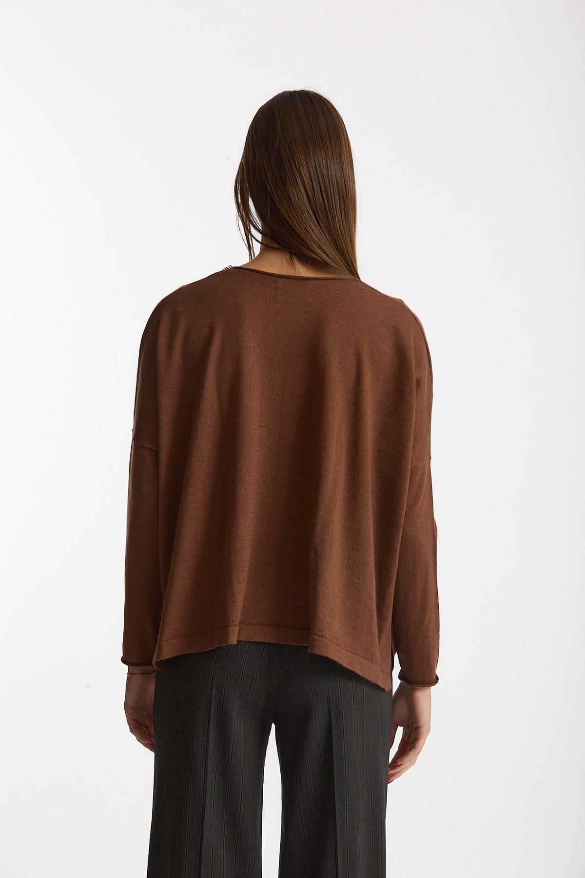 Maglia scollo a v in cashmere e seta tabacco donna Be you - 4