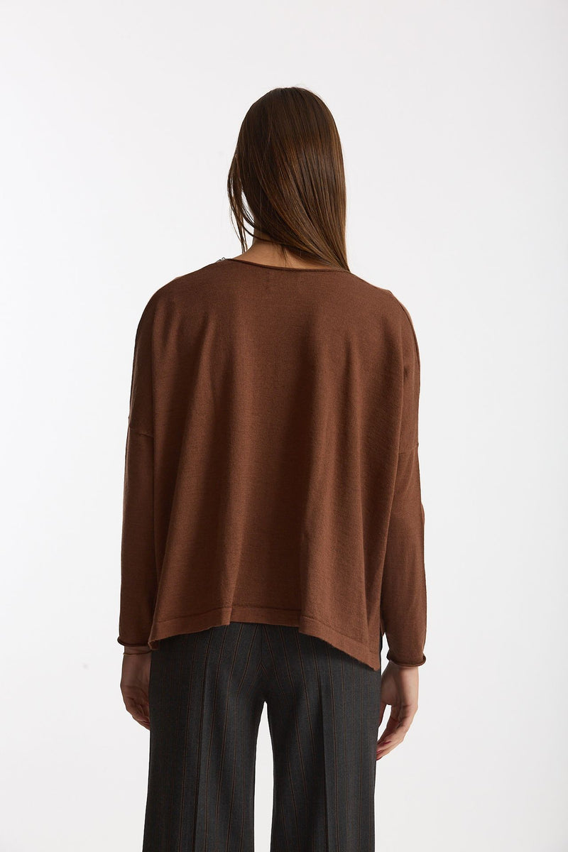Maglia scollo a v in cashmere e seta tabacco donna Be you - 4