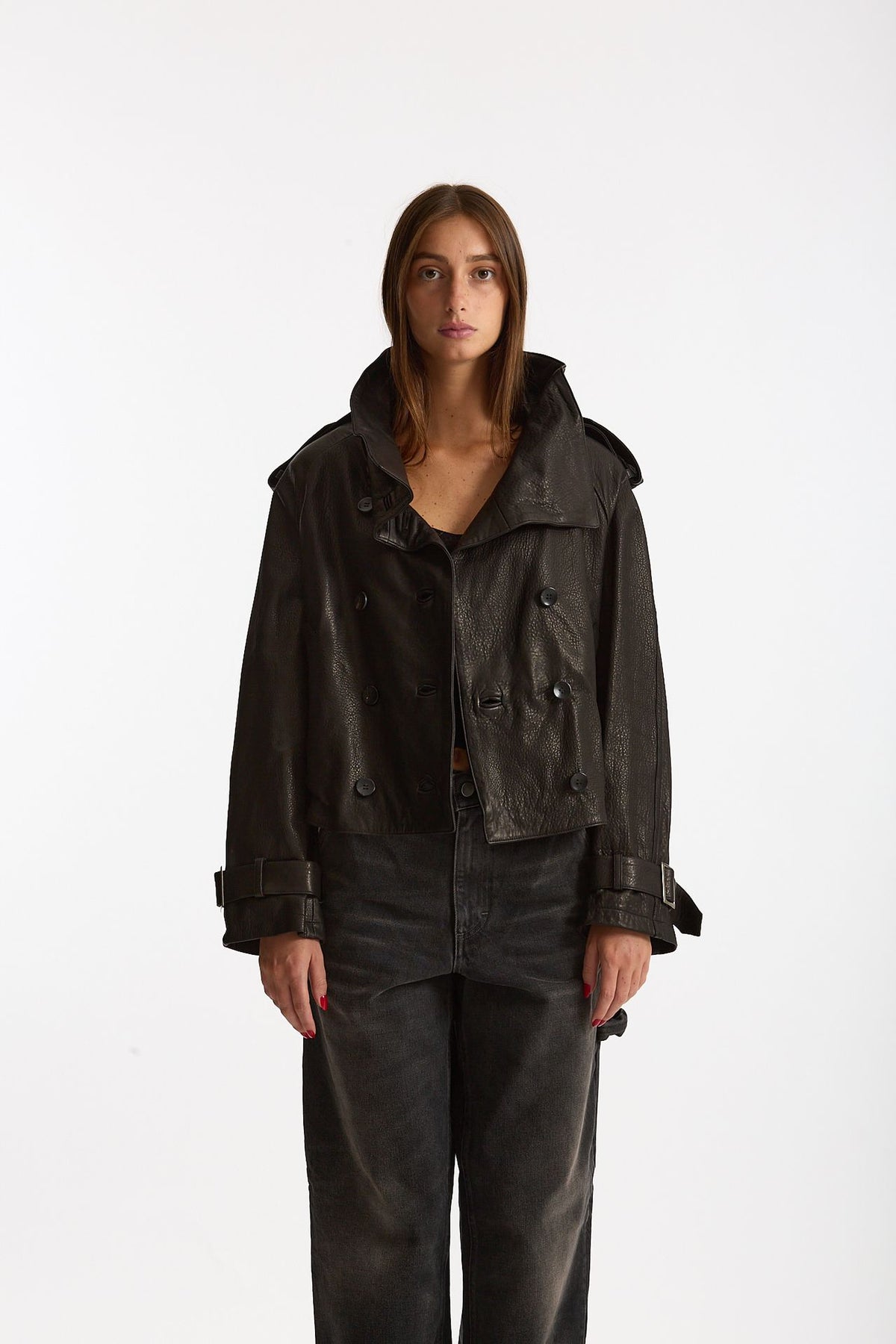 Giubbino in pelle collo alto nero donna Giorgio brato - 1