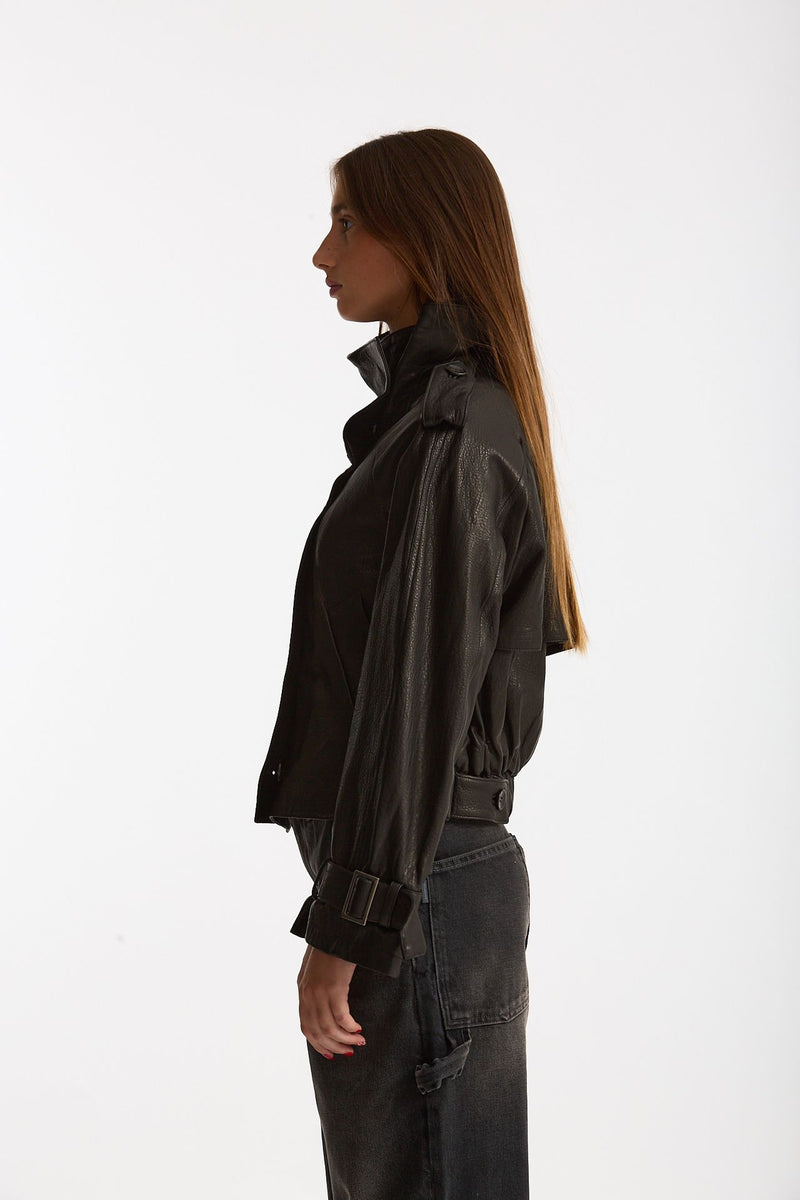 Giubbino in pelle collo alto nero donna Giorgio brato - 3