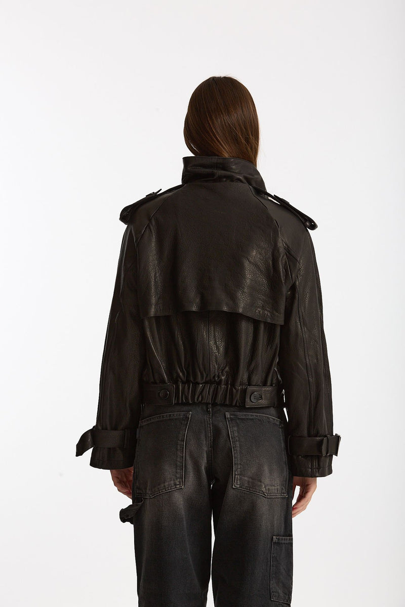 Giubbino in pelle collo alto nero donna Giorgio brato - 2