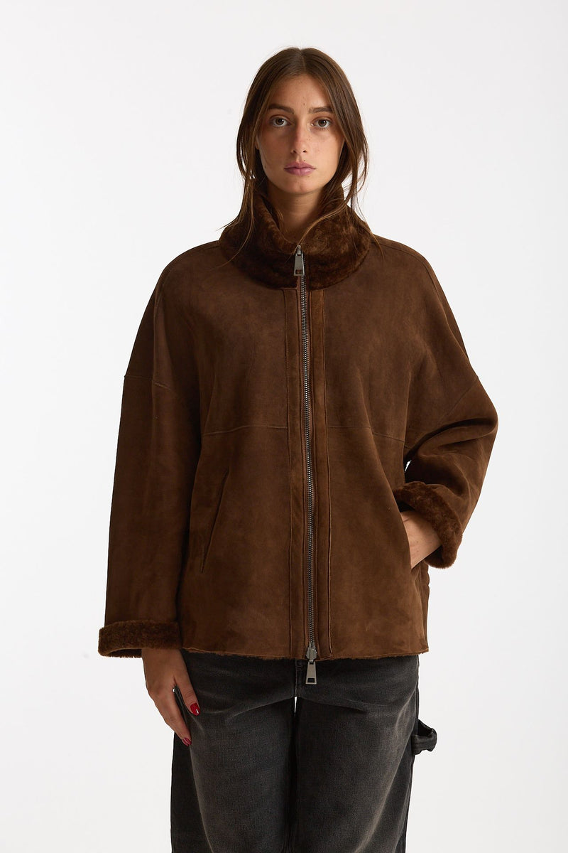 Giubbino in shearling reversibile miele donna Giorgio brato - 4