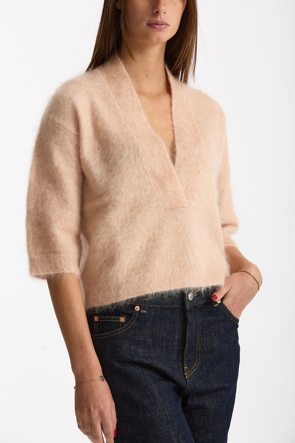 Maglia APPLE collo a v rosa rosa tenue donna Department five