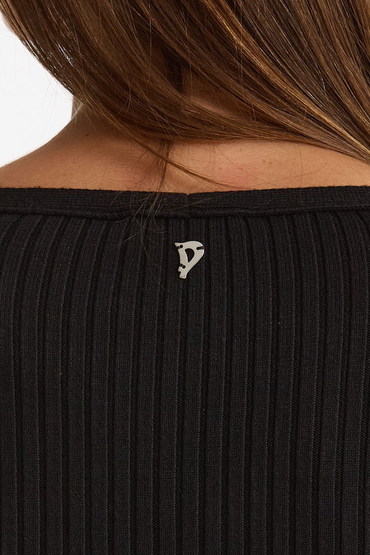 Maglia a costine scollo a v nero donna Dondup - 4