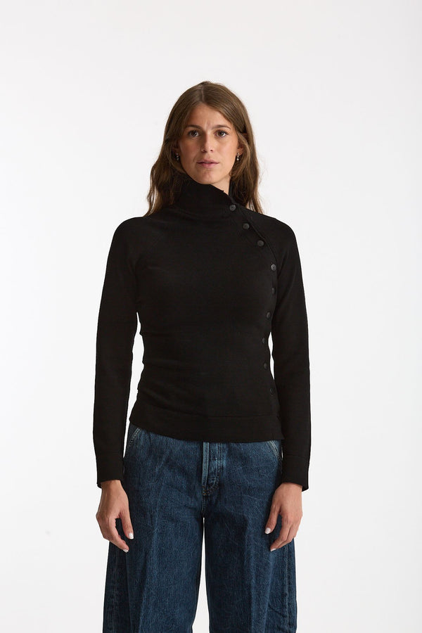Maglia bottoni collo alto nero donna Dondup