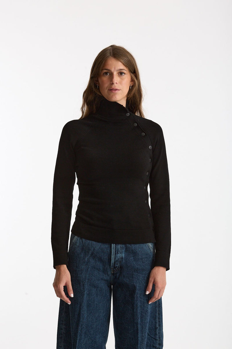 Maglia bottoni collo alto nero donna Dondup - 1