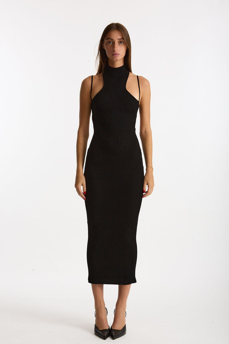 Abito a costine girocollo nero donna Dondup - 1