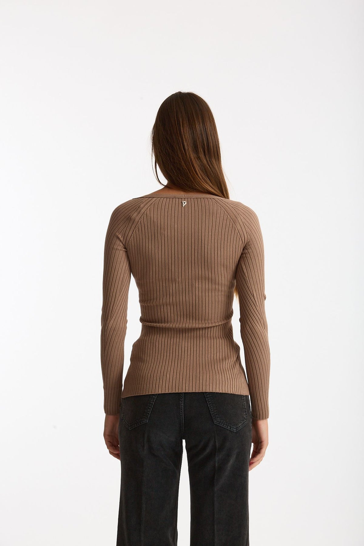 Maglia a costine scollo a v nude donna Dondup - 3