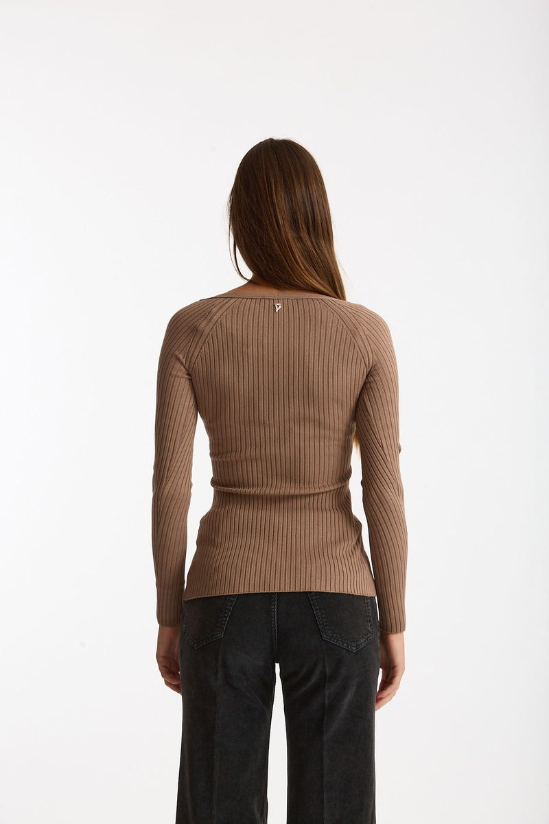 Maglia a costine scollo a v nude donna Dondup - 3