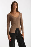 Maglia a costine scollo a v nude donna Dondup - 1