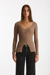 Maglia a costine scollo a v nude donna Dondup - 4