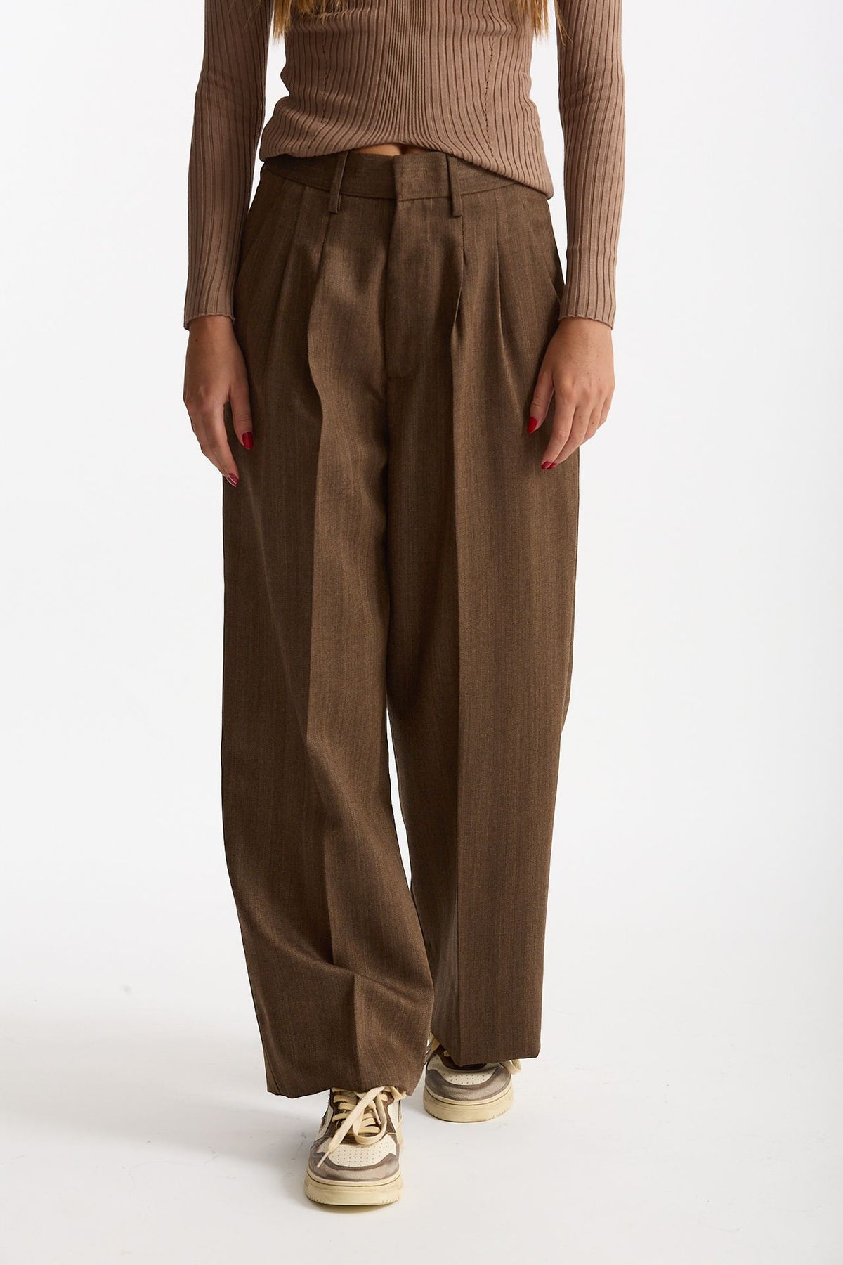 Pantalone spigato vita alta marrone donna Dondup - 1