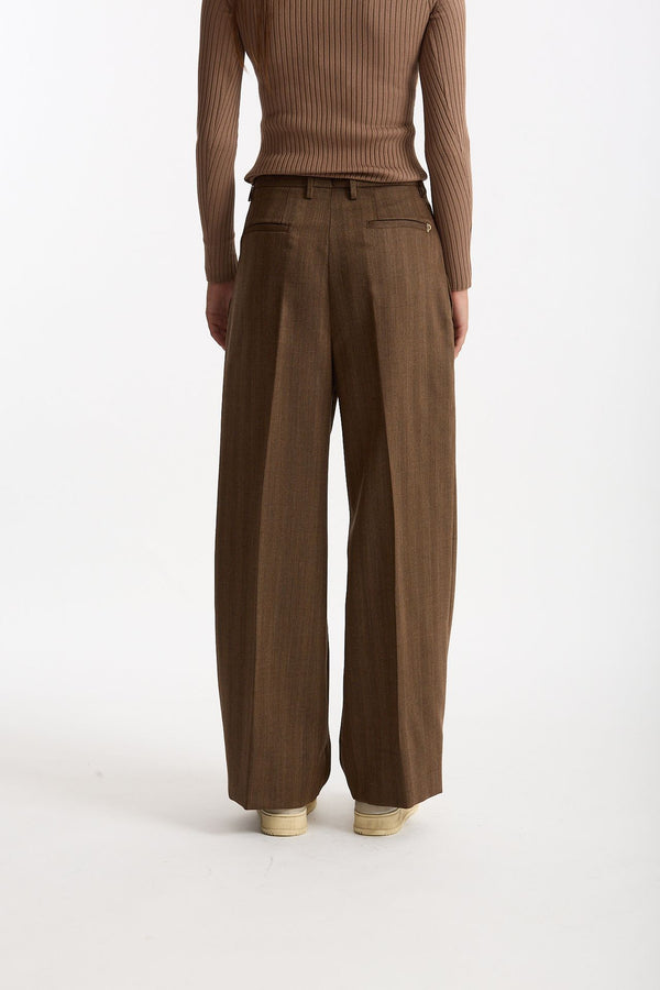 Pantalone spigato vita alta marrone donna Dondup