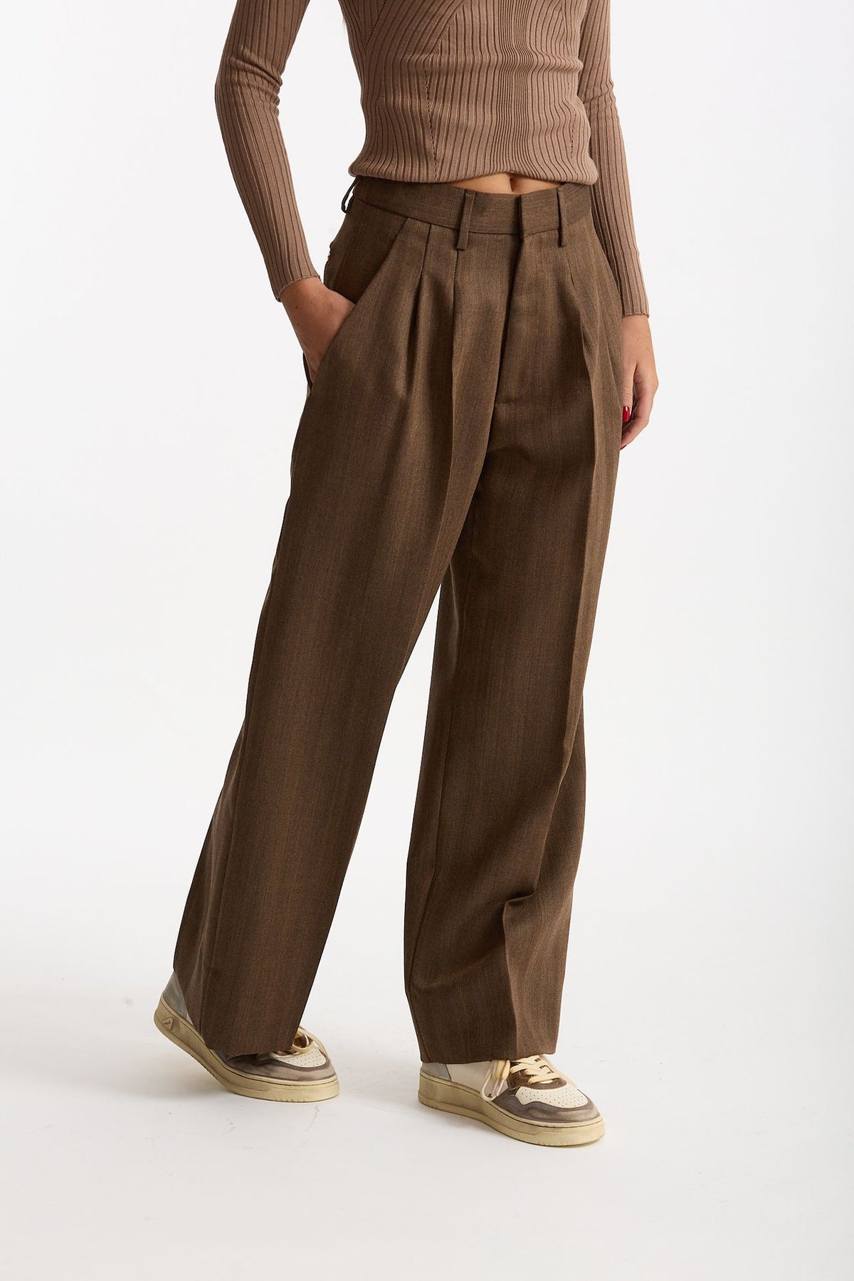 Pantalone spigato vita alta marrone donna Dondup - 3