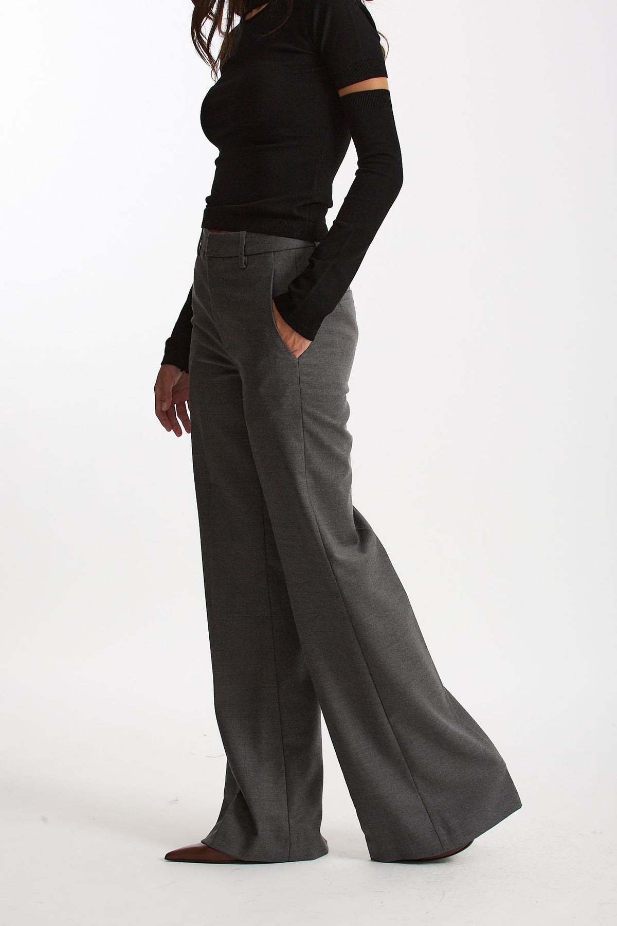 Pantalone palazzo grigio antracite donna Dondup - 3