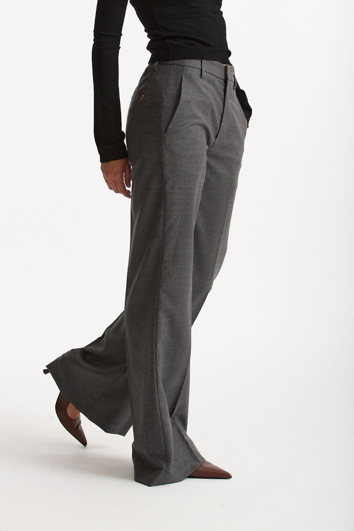 Pantalone palazzo grigio antracite donna Dondup - 1