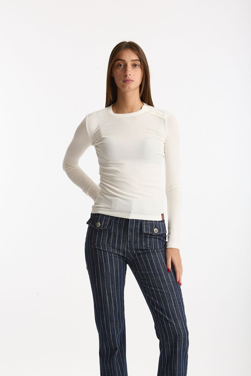 T-shirt slim ESIBIZIONISTA a costine bianco donna Dondup - 1