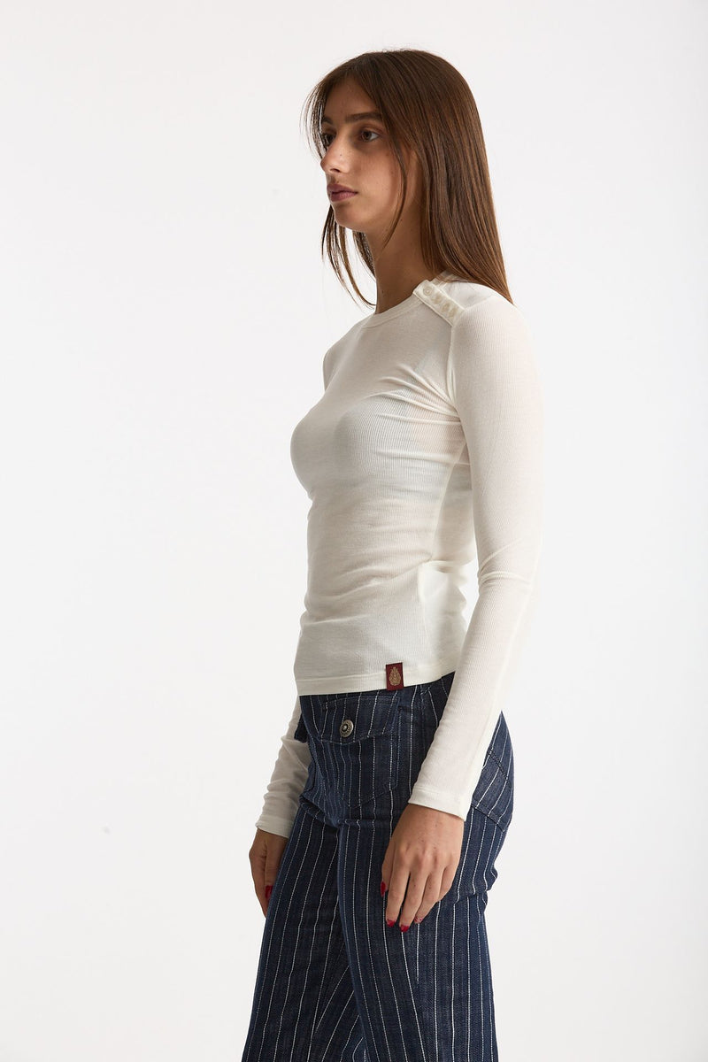T-shirt slim ESIBIZIONISTA a costine bianco donna Dondup - 3
