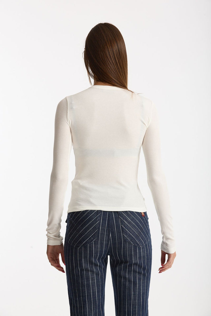 T-shirt slim ESIBIZIONISTA a costine bianco donna Dondup - 5