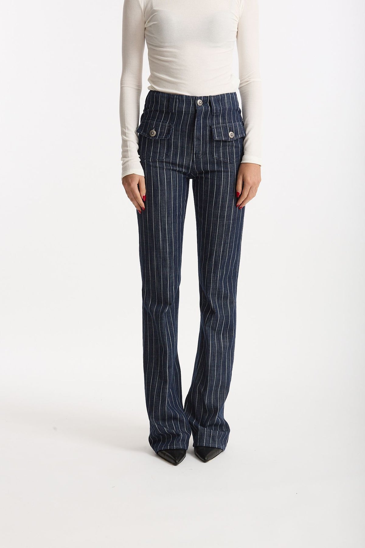 Pantaloni ESIBIZIONISTA flare gessati blu scuro donna Dondup - 1