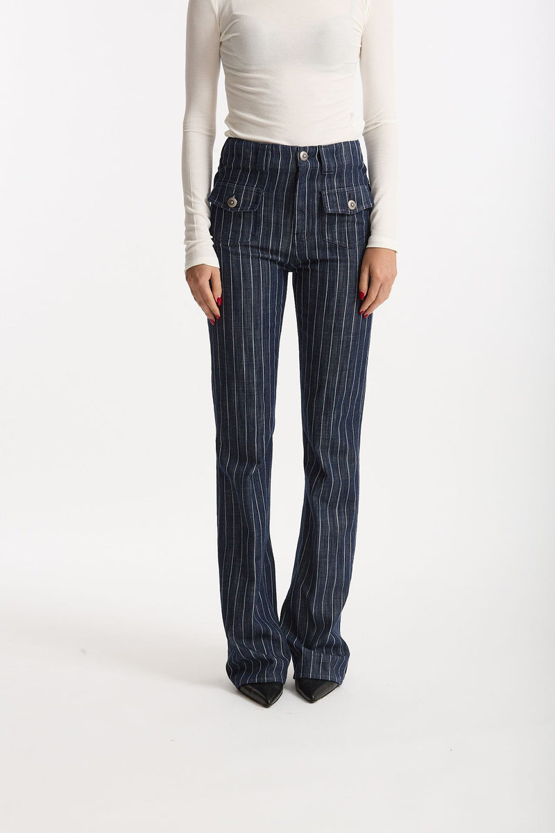 Pantaloni ESIBIZIONISTA flare gessati blu scuro donna Dondup - 1