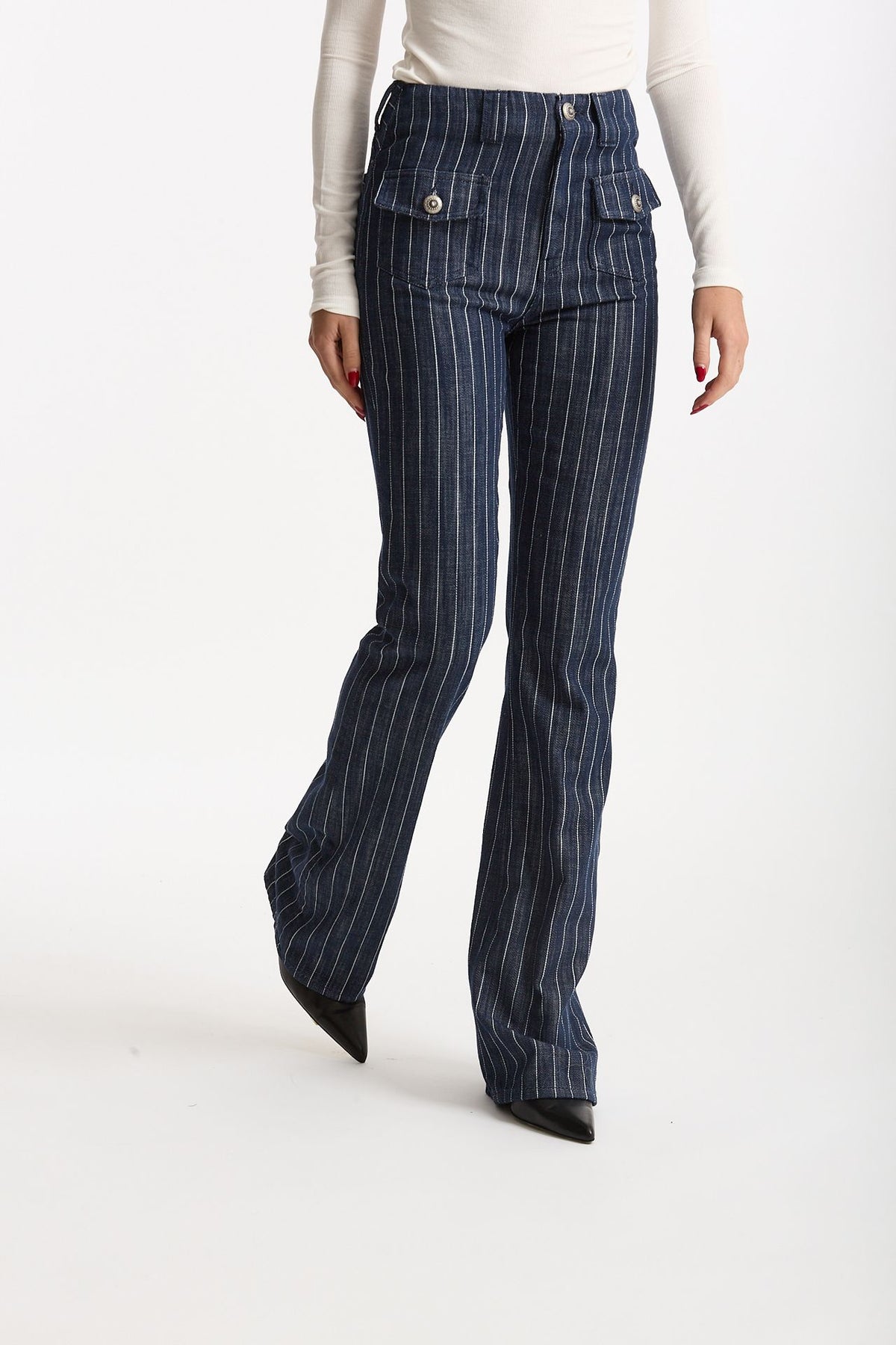 Pantaloni ESIBIZIONISTA flare gessati blu scuro donna Dondup - 2