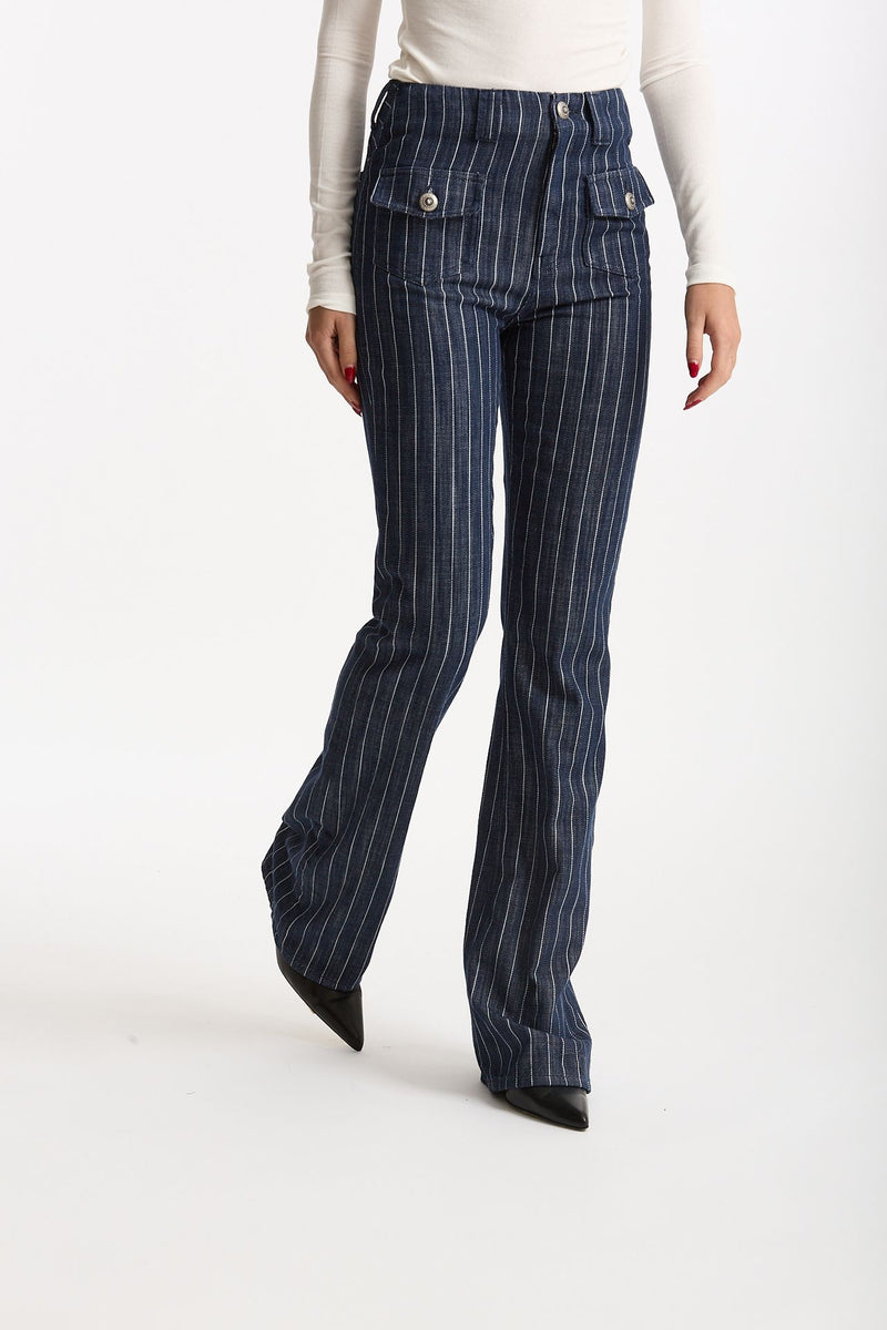Pantaloni ESIBIZIONISTA flare gessati blu scuro donna Dondup - 2