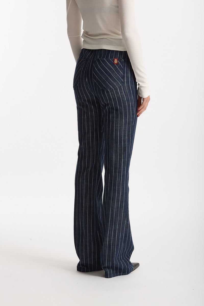 Pantaloni ESIBIZIONISTA flare gessati blu scuro donna Dondup - 3