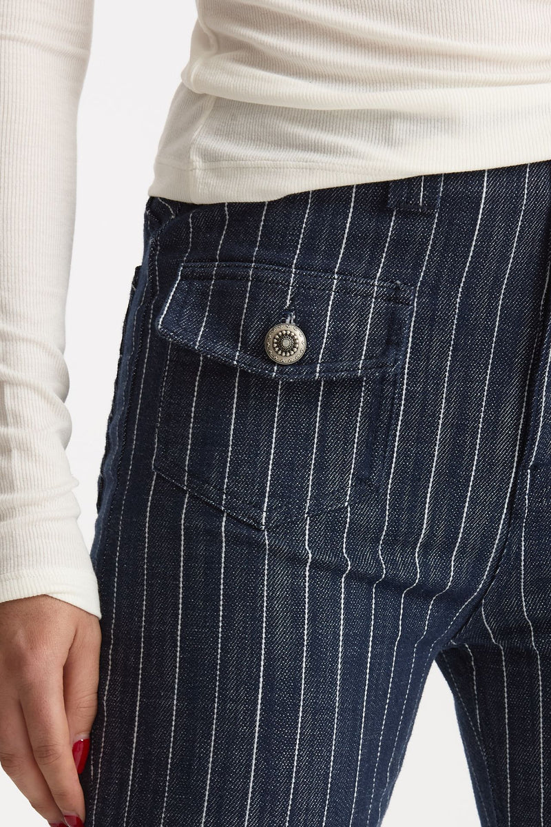 Pantaloni ESIBIZIONISTA flare gessati blu scuro donna Dondup - 4
