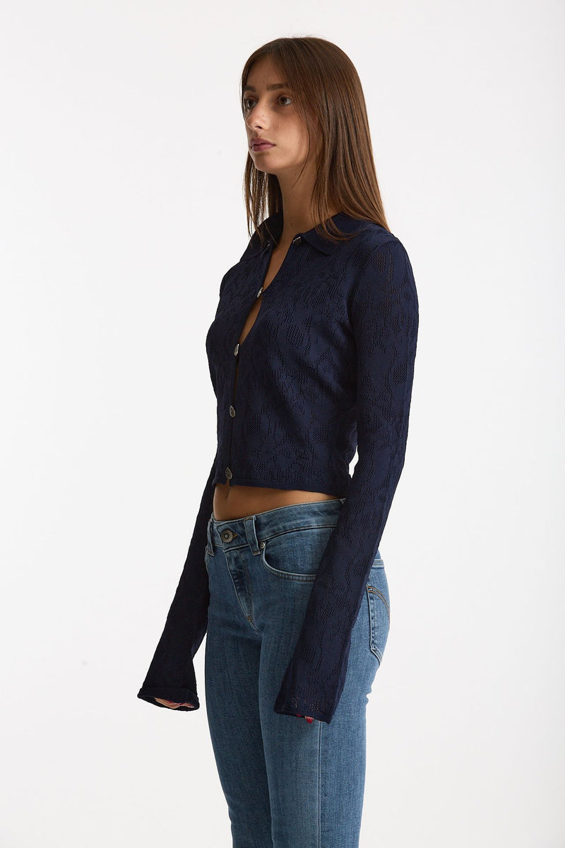 Cardigan ESIBIZIONISTA in maglia jaquard blu donna Dondup - 3