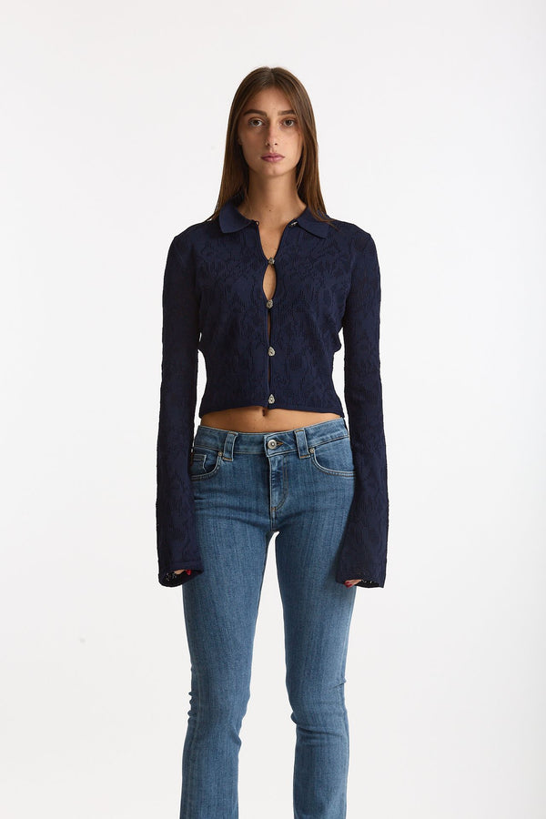 Cardigan ESIBIZIONISTA in maglia jaquard blu donna Dondup