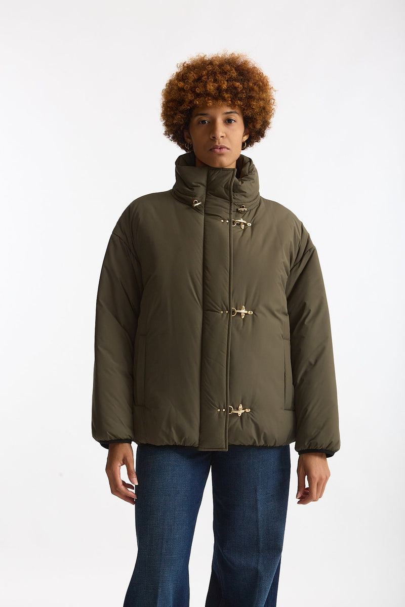 Bomber in microfibra verde militare donna Fay - 1