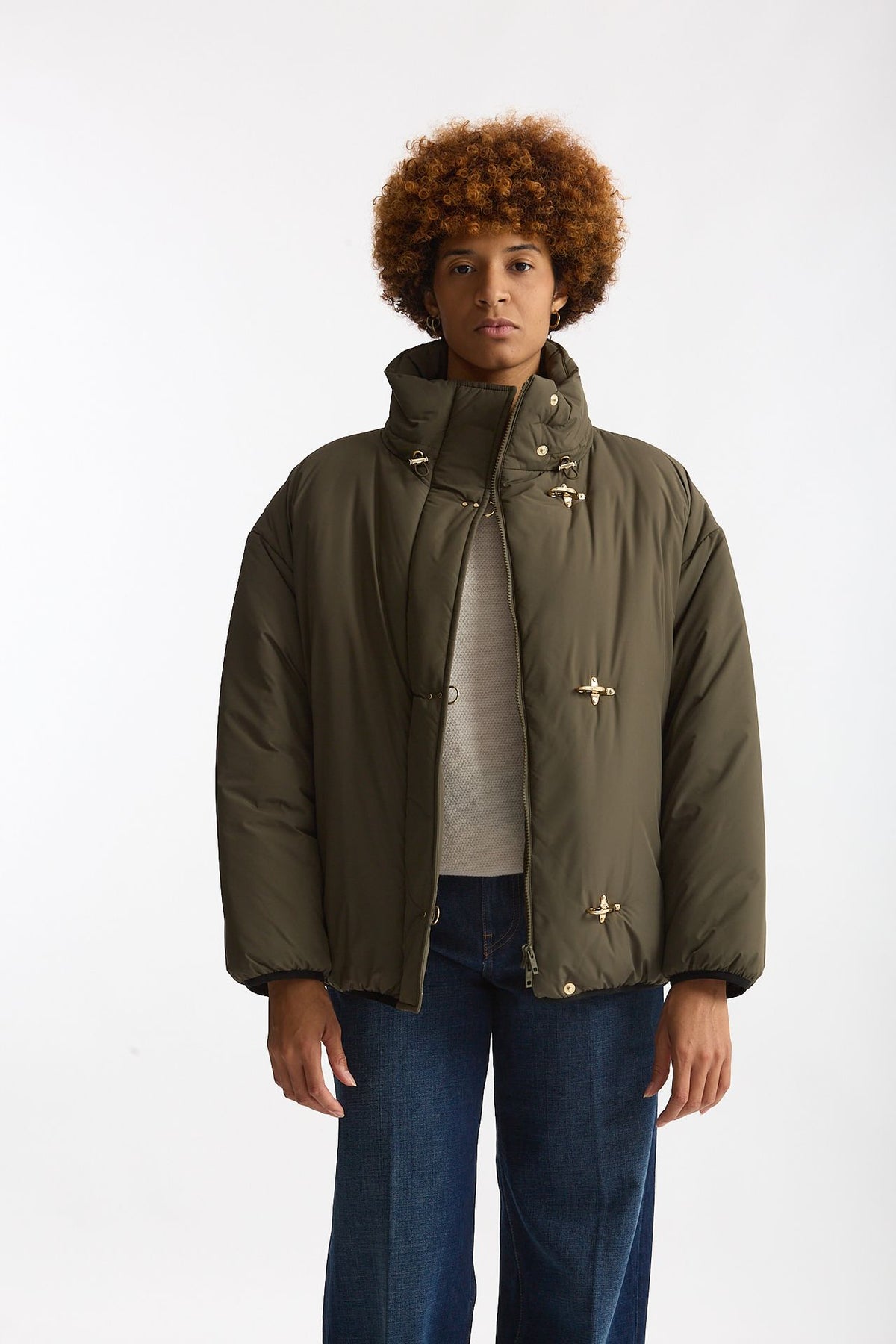 Bomber in microfibra verde militare donna Fay - 8
