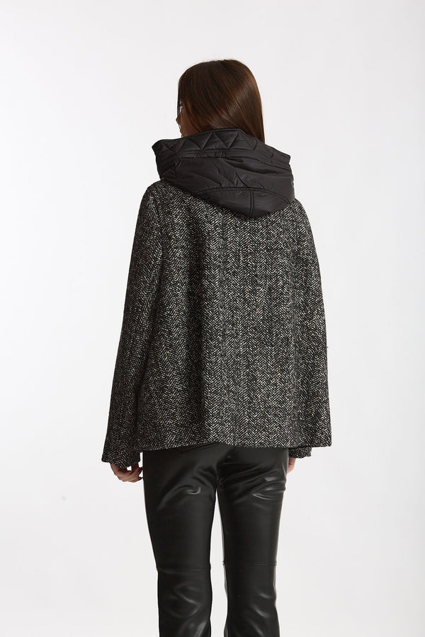 Cappa spigato in lana Mélange nero e bianco donna Fay