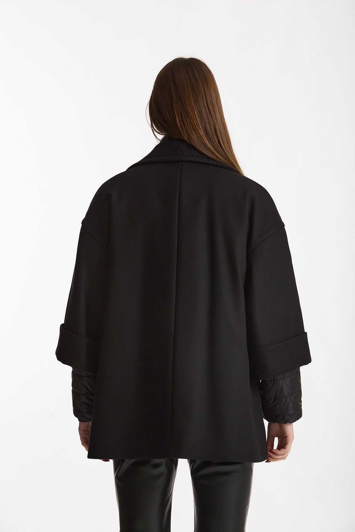 Cappa over in lana con giubbino in nylon nero donna Fay - 3